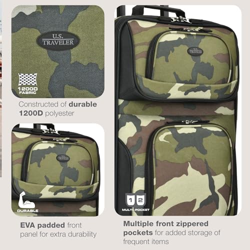 U.S. Traveler Rio Lightweight Softside Rolling Carry-on Suitcase, 2-Wheel Single, Camouflauge