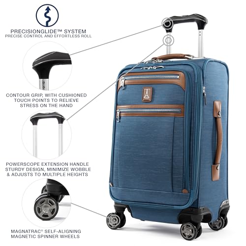 Travelpro Platinum Elite Carry-On Luggage Spinner, Coastal Blue, 21-Inch