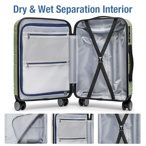 KYME Carry On Luggage 22x14x9 Airline Approved,Hardshell Carry On Suitcase With Tsa Lock,Small Suitcases with Wheels,Travel Luggage for Men Women,Expandable Carry-On 20 Inch,Lt Green