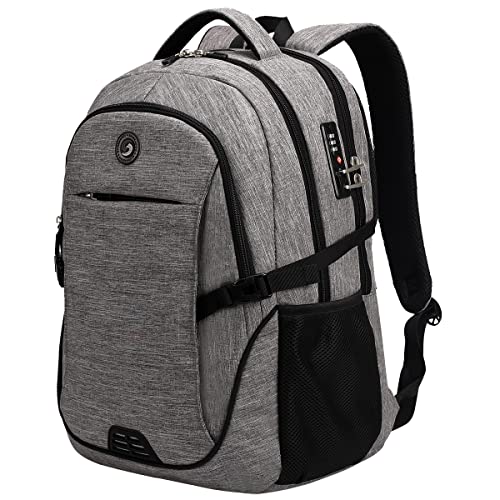 SHRRADOO Anti Theft Laptop Backpack Travel Backpacks with Combination Lock for Women Men College Backpack Computer Bag Fits 17 Inch Laptop,Grey