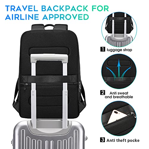 BANGE Business Smart Backpack Waterproof fit 15.6 Inch Laptop Backpack with USB Charging Port,Travel Durable Backpack, Black（no Usb）, L, Travel Backpacks