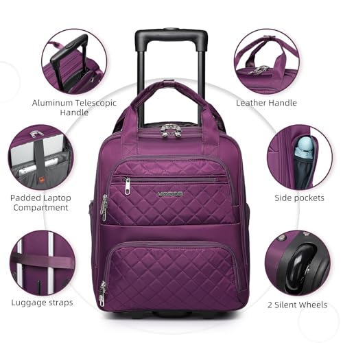 LARVENDER Softside Carry On Luggage 4 Piece, Expandable Carry On Luggage 22x14x9 Airline Approved Underseat Suitcase with Spinner Wheels TSA Lock, Purple (16/20/BP/TB)