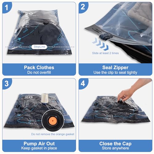 Zeclu 12 Pack Travel Vacuum Bags with Rechargeable USB-C Pump, Compression Space Saver Bags for Luggage & Suitcase, Pack More Clothing for Flight & Cruise Essentials (3 Sizes S/M/L)