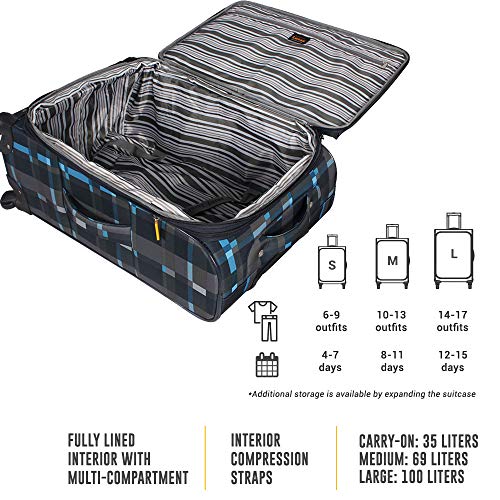 LUCAS Designer Luggage Collection - Expandable 24 Inch Softside Bag - Durable Mid-sized Ultra Lightweight Checked Suitcase with 8-Rolling Spinner Wheels (Old School Navy)