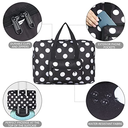 F.FETIVIN Weekender Bag Carry On Travel Duffle Medium Overnight Bag for Women(Black Dot)