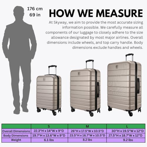 Skyway Epic 2.0 Hardside Lightweight and Durable ABS Shell Luggage, Spacious with 4-Wheel Spinners, Comfort Grip with Telescoping Handle, Men and Women, Bone, 3-Piece Set (20,24, 28)