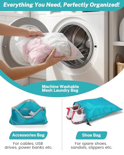 Gonex 10 Set Compression Packing Cubes for Travel, Expandable Mesh Packing Organizer for Travel Accessories Essentials with Toiletry Mesh Laundry Shoe Cable Underwear & Sock Bags for Suitcases, Blue