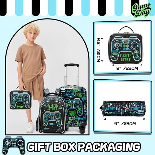 Homskiii Kid's Luggage Set 5 Piece Suitcase Set 16" Hardside Luggage with Spinner Wheels Boys Carry on Toddler Travel Rolling Luggage Airline Approved