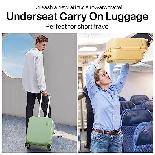 mixi 14 Inch Underseat Luggage Carry on Suitcase Free Boarding Personal Item Suitcases with Spinner Wheels Hardshell Lightweight PC for Short Travel, Lark Yellow