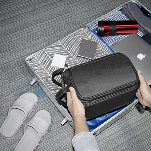 Buruis Extra Large Toiletry Bag for Men, Travel Toiletry Organizer Dopp Kit Water-resistant Shaving Bags, PU Leather Cosmetic Bathroom Shower Bag for Toiletries, Grooming, Accessories (Black)