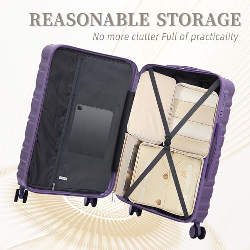 Hardshell Luggage Sets, Lightweight Stripes Suitcases with Spinner Wheels, Purple-181