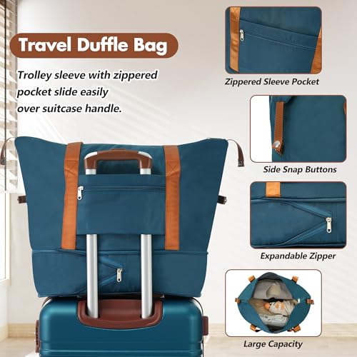 Merax 24 IN Luggage with Bags, Suitcase with Spinner Wheels, Vintage Expanded Luggage with TSA Lock Lightweight(Blue)