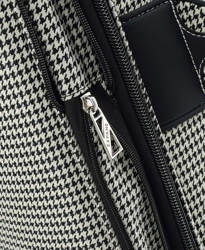 London Fog Cambridge 20" Expandable Spinner Carry-on Softside Suitcase with Laptop Compartment, Black White Houndstooth