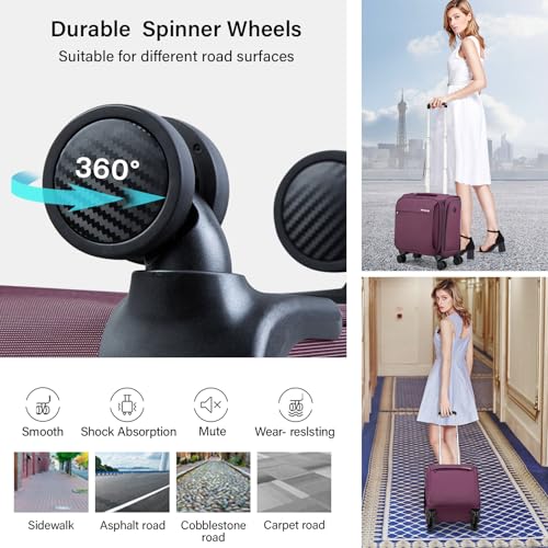 Hanke 16 Inch Underseat Carry On Luggage with Wheels Small Suitcase Softside Luggage Bags, 17.5 Foldable Lightweight Personal Item Travel Bags for Women Men(Purple)