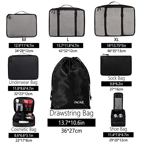 BAGAIL 8 Set Packing Cubes Luggage Packing Organizers for Travel Accessories-Jet Black