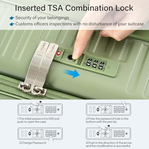 HanTrip 20 Inch Carry on Luggage 22x14x9 Airline Approved Hard Shell Suitcases with Wheels, Top Opening Expandable Carry on Luggage with Cup Holder Small Rolling Suitcase with Lock, Bamboo Green