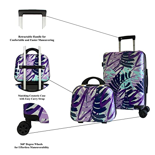 World Traveler VentureX Airline Approved 2-Piece Carry-On Luggage Set – Lightweight Hardside Polycarbonate Suitcase with Spinner Wheels - Tropical Leaves
