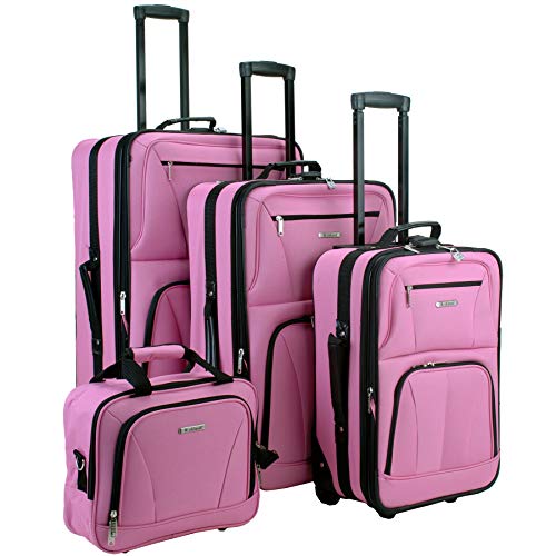 Rockland Fashion Softside Upright Luggage Set, Expandable, Pink, 4-Piece (14/19/24/28)