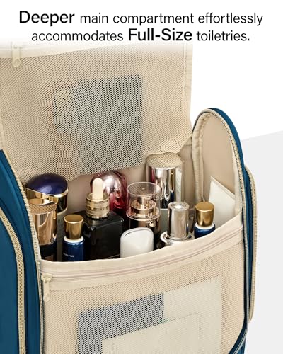 Hanke Hanging Travel Toiletry Bag for Men and Women, Water-Resistant Toiletries Bag Makeup Organizer with Hook, Cosmetic Bag for Bathroom & Travel Essentials Accessories, Navy Blue