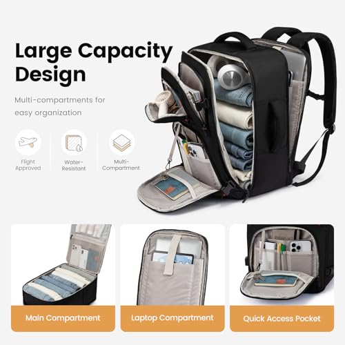 LOVEVOOK 40L Travel Backpack for Men, Airline Approved Carry On Bag with 3 Packing Cubes, TSA Overnight Bags, Waterproof Personal Item Bag, Weekender Essentials Backpacks fits 17.3" Laptop