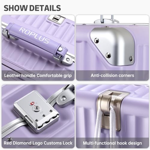 ROPLUS Aluminium Frame Checked-Luggage with Smooth Jelly Wheels, Hardside Zipperless Rolling Suitcase with TSA Lock (Purple, 21-Inch)