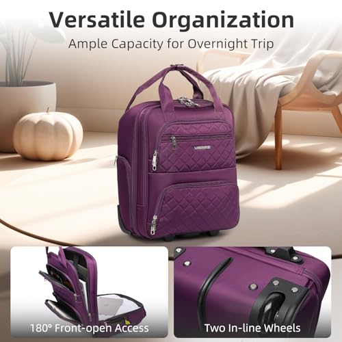 LARVENDER Softside Carry On Luggage 4 Piece, Expandable Carry On Luggage 22x14x9 Airline Approved Underseat Suitcase with Spinner Wheels TSA Lock, Purple (16/20/BP/TB)