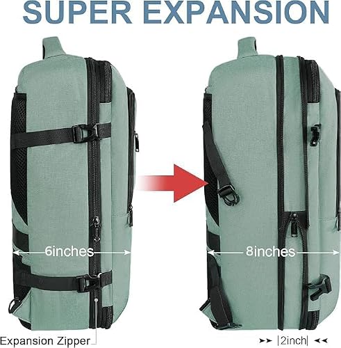 Vancropak Travel Bag, Large 40L Carry on Backpack Airline Approved Expandable Suitcase Daypack, Water Resistant Travel Backpack Overnight Lightweight Luggage Weekender Bag for Flight Men Women, Cyan