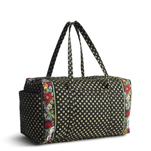 Vera Bradley Women's Premium Cotton Large Original Duffel Bag – Carry On Weekender Travel & Gym Bag – Vibrant Black, 58L