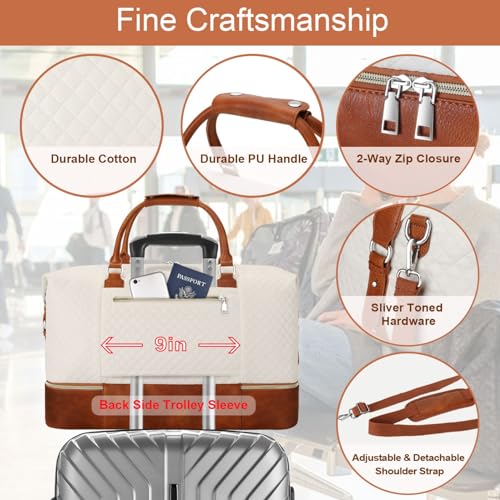 Weekender Bag for Women, Travel Duffel Bag Carry On Overnight Bag with Shoe Compartment Large Nylon Travel Weekend Tote Bag