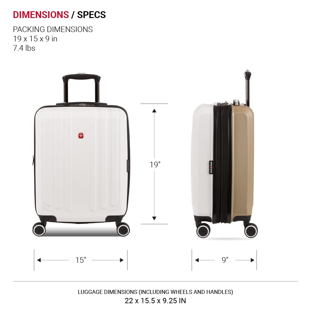 SwissGear Duet Expandable Luggage, Hard Shell Carry-On Luggage with Spinner Wheels
