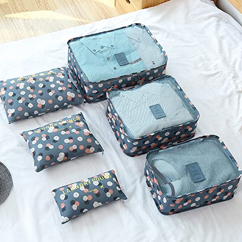 Fxkoolr Packing Cubes 6 PCS Travel Accessories Travel Luggage Packing Organizers Bags for Backpack Suitcases, Blue Flower