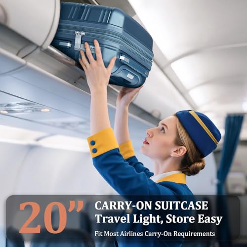 TRAVELEO 4 Piece Luggage Set PP Hardshell, Expandable Suitcase Set (20/24/28) with 14" Cosmetic Case, Lightweight Spinner Wheels with TSA Lock, Detachable Wheels for Nesting Storage (Peacock Blue)