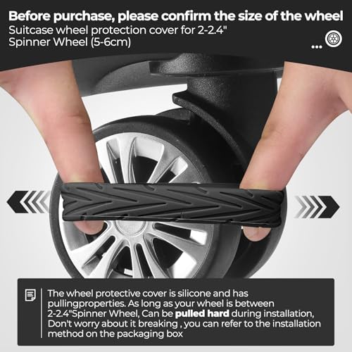 Wanzhuango 8 Pcs Upgrade Luggage Wheel Covers, Carry On Luggage Suitcases,Wear-Resistant, Anti-Noise, Silicone Wheel Protective Covers for 2-2.4" Spinner Wheel (Black)