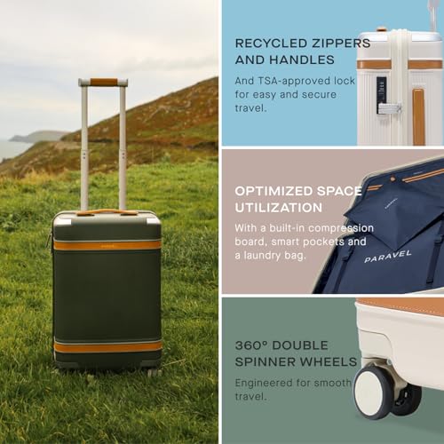 Paravel Aviator Luggage | Carbon-Neutral Travel Suitcase from Recycled Materials| Durable Luggage with Wheels | Domino Black