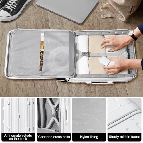 Joyway Hardshell Carry on Luggage with Front Pocket, Lightweight Hardside 20 Inch Suitcase with Spinner Wheels and TSA Lock (White, Carry on Luggage-20 Inch)