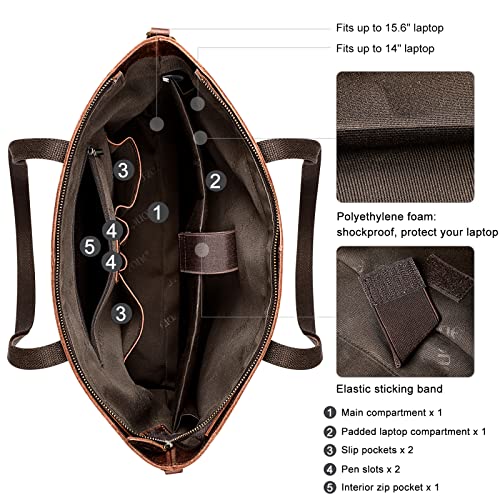 S-ZONE Genuine Leather Tote Bag for Women Large Shoulder Purses Work Handbags with Crossbody Strap Vintage
