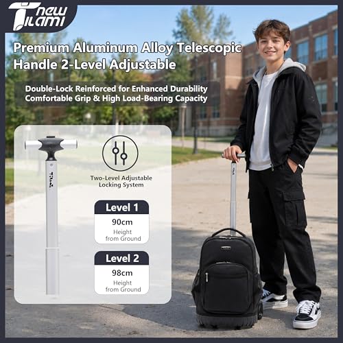 NEW TILAMI 18-Inch 6-Wheel Rolling Backpack for School, Black