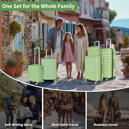 WireHot 5-Piece Luggage Set, Lightweight ABS+PC Hard Shell Suitcase with YKK Zipper & TSA Lock for Family, Avocado Green, 14in/18in/20in/24in/28in