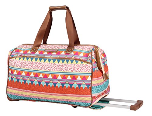 Lily Bloom Pattern 22 Inch Duffel Bag with 2-Rolling Wheels, Weekender Overnight Travel Lightweight Carry-On Suitcase For Women