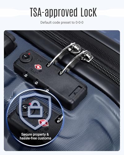 LIGHT FLIGHT Luggage Sets, 3 Piece Durable Suitcase Set with Spinner Wheels, 3 Pcs Hardside Lightweight luggage with TSA Lock, Large Checked Travel Suitcases, 20/24/28 Inch, Dark Blue