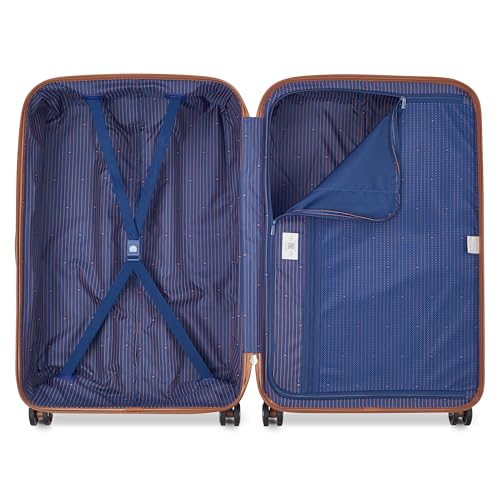 DELSEY PARIS Flanerie SE - Hardside Checked In Luggage 28 Inch - 360° Dual Spinner Wheels - TSA Lock - Lightweight Polycarbonate Travel Suitcase with Vegan Leather, Blue
