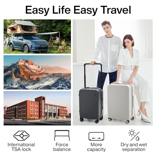 mixi Carry On Luggage Airline Approved 20'' Lightweight Luggage Wide Handle PC Hardshell Suitcases with Spinner Wheels & TSA Lock, Smoke White
