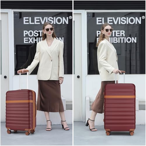 Kono Medium Sized Checked Luggage, 24 Inch Expandable with Spinner Wheels, TSA Lock, ABS + PC Lightweight Travel Suitcase with Larger Capacity and Lighter Weight, Burgundy