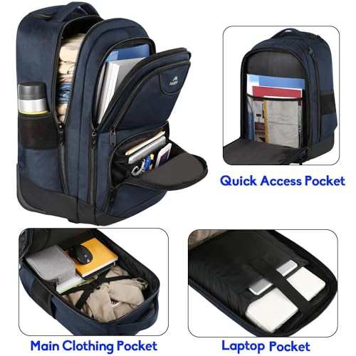 MATEIN Backpack with Wheels, Travel-friendly Rolling Laptop Backpack for Men Women, Freewheel Carry on Luggage Business bag, Compact College Trolley Suitcase Computer Bag fit 17 inch Notebook, Blue