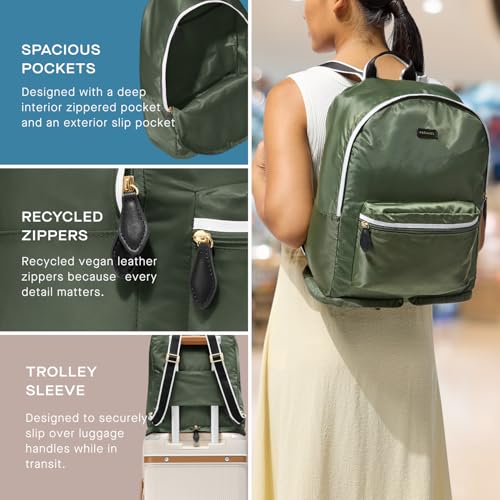 Paravel Fold Up Travel Backpack | Packable and Lightweight Foldable Travel Bag | Carry On Nylon Backpack with Trolley Sleeve, Safari Green