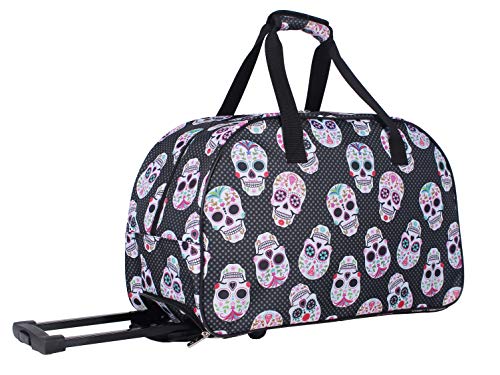 Betsey Johnson Designer Carry On Luggage Collection - Lightweight Pattern 22 Inch Duffel Bag- Weekender Overnight Business Travel Suitcase with 2- Rolling Spinner Wheels (Skull Party)