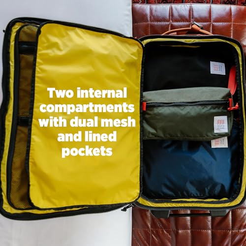 Topo Designs Global Travel Roller Bag Suitcase, Carry-On Friendly, 3 Carry Options, Smooth Heavy Duty Wheels, Telescoping Handle, Designed in Denver CO USA, PFAS Free (Olive/Olive)