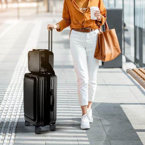 TRAVELARIM 20 Inch Carry On Luggage 22x14x9 Airline Approved, Carry On Suitcase with Wheels, Hard-shell Carry-on Luggage, Durable Luggage Carry-On, Jet Black Small Suitcase with Cosmetic Case