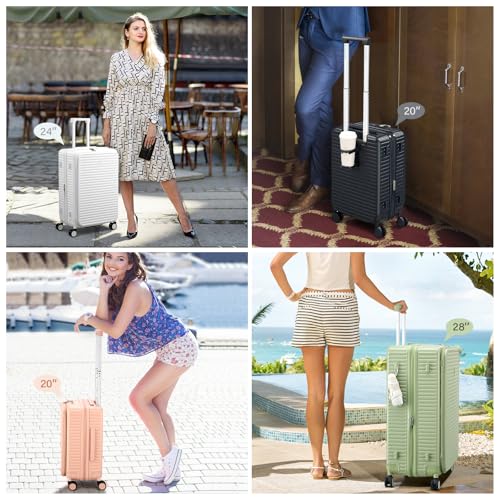 HanTrip 20 Inch Carry on Luggage 22x14x9 Airline Approved Hard Shell Suitcases with Wheels, Top Opening Expandable Carry on Luggage with Cup Holder Small Rolling Suitcase with Lock, Bamboo Green