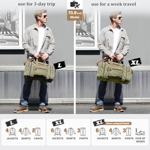 Gonex Canvas Duffle Bag for Travel 50L Duffel Overnight Weekender Bag (Army Green)